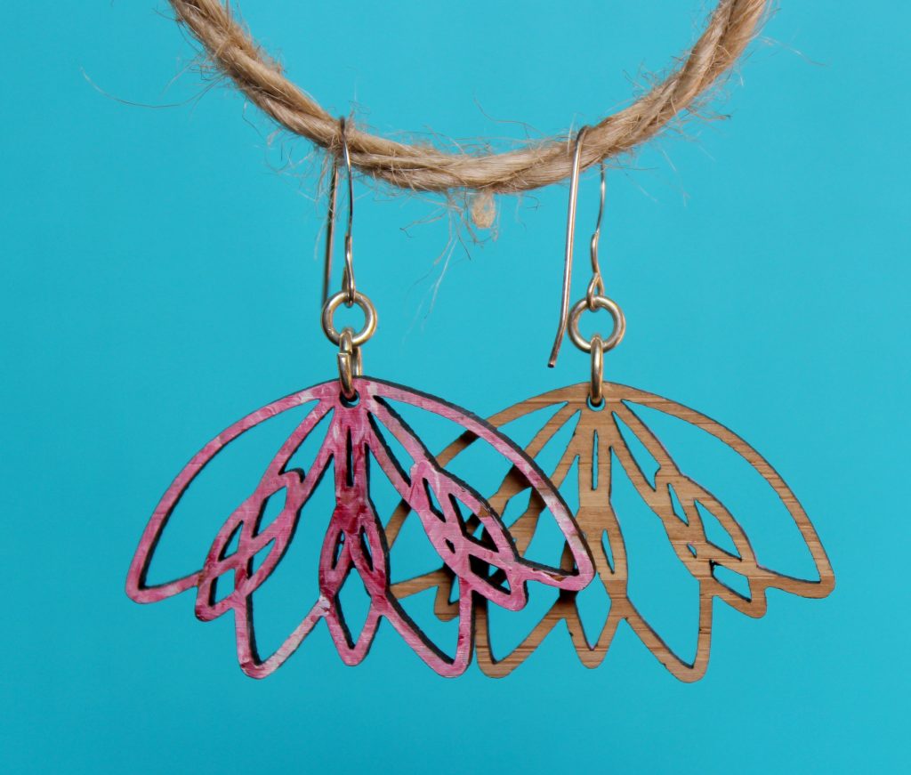 Melanie Lynn Design 10 - Unique Wooden Jewelry - Pink Lotus Earrings